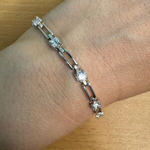 Tennis Style Silver Bracelet with Clear Stones 7.25”
